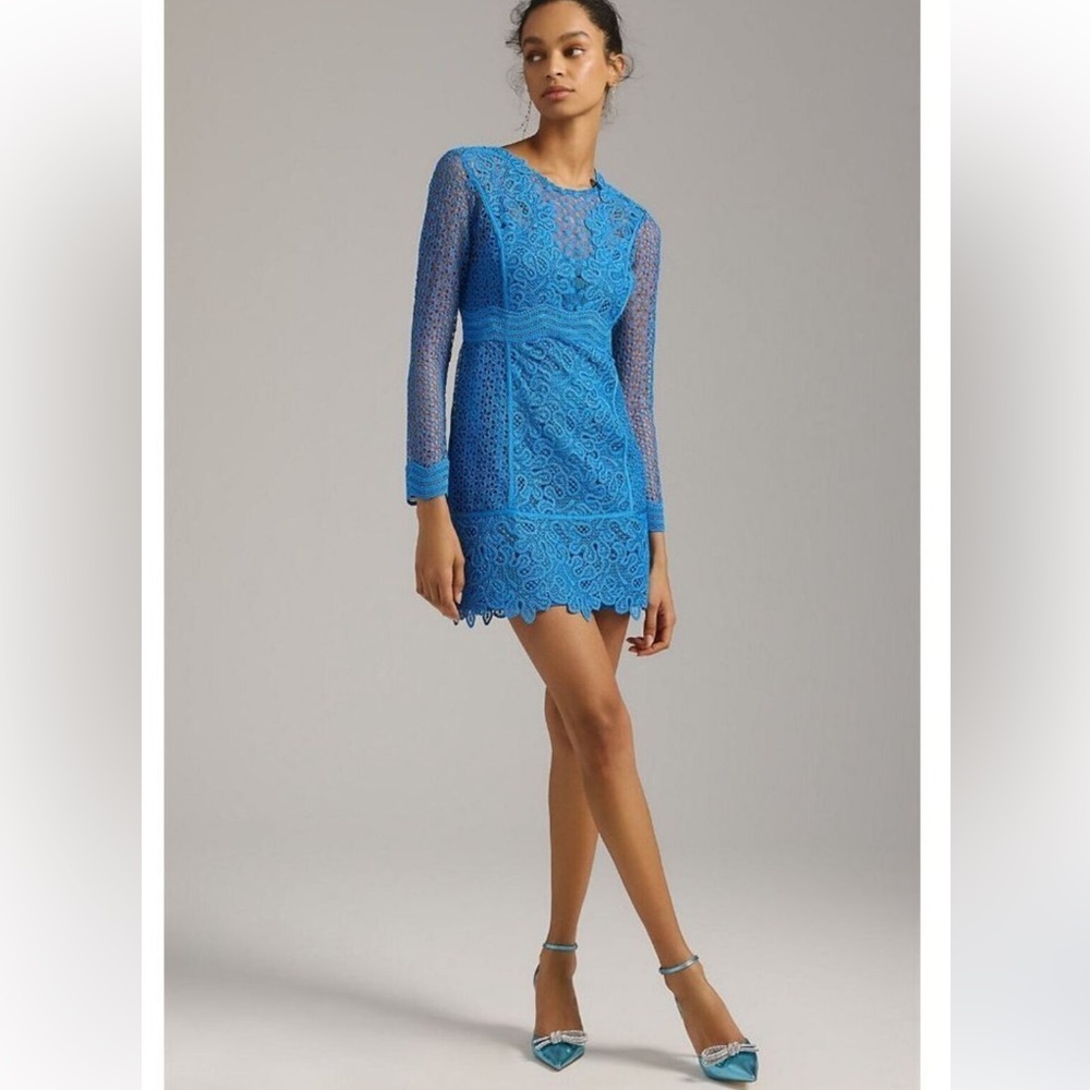 Anthropologie sheer blue lace dress, size 4